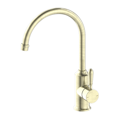 Nero York Kitchen Mixer Goosneck Spout With Metal Lever Aged Brass - Sydney Home Centre