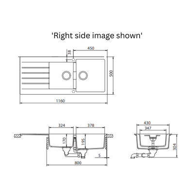 Schock Signus 1& 3/4 Left Hand Bowl Sink 1TH Polaris