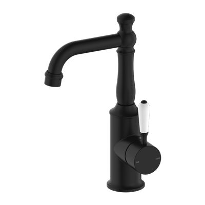 Nero York Basin Mixer With White Porcelain Lever Matte Black - Sydney Home Centre