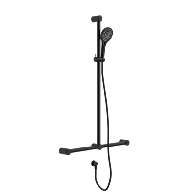 Nero Mecca Care 32mm T Bar Grab Rail And Adjustable Shower Set 1100X750mm Matte Black - Sydney Home Centre