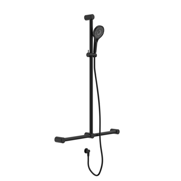 Nero Mecca Care 32mm T Bar Grab Rail And Adjustable Shower Set 1100X750mm Matte Black - Sydney Home Centre