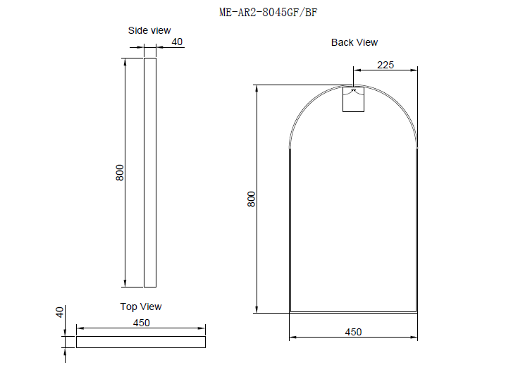 Riva 800mm x 450mm Framed Arch Mirror Wall Mounted Brushed Gold - Sydney Home Centre