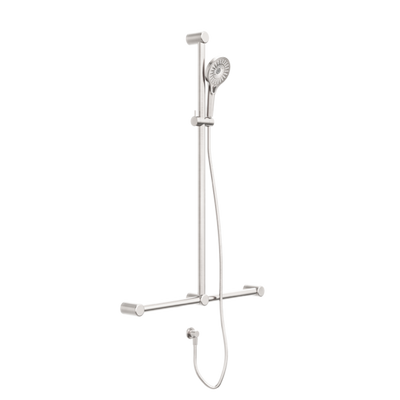 Nero Mecca Care 32mm T Bar Grab Rail And Adjustable Shower Set 1100X750mm Brushed Nickel - Sydney Home Centre