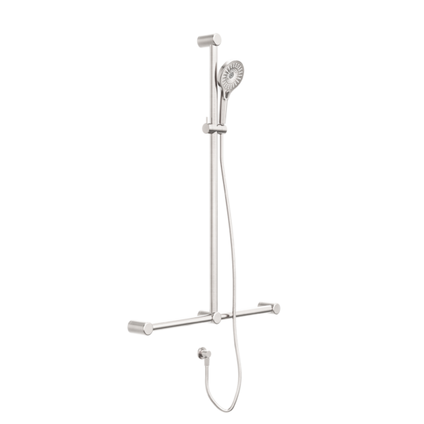 Nero Mecca Care 32mm T Bar Grab Rail And Adjustable Shower Set 1100X750mm Brushed Nickel - Sydney Home Centre