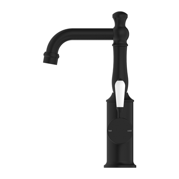 Nero York Basin Mixer With White Porcelain Lever Matte Black - Sydney Home Centre