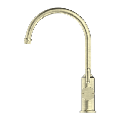 Nero York Kitchen Mixer Goosneck Spout With Metal Lever Aged Brass - Sydney Home Centre