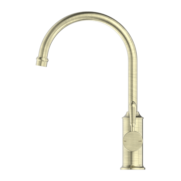 Nero York Kitchen Mixer Goosneck Spout With Metal Lever Aged Brass - Sydney Home Centre
