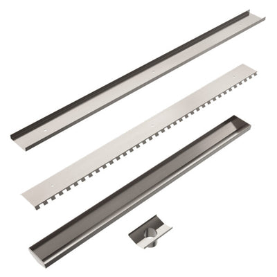 Nero Tile Insert V Channel Floor Grate 50mm Outlet With Hole Saw Brushed Nickel - Sydney Home Centre