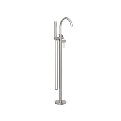 Nero Round Floormount Mixer With Handshower Brushed Nickel - Sydney Home Centre