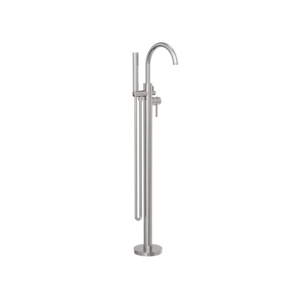 Nero Round Floormount Mixer With Handshower Brushed Nickel - Sydney Home Centre