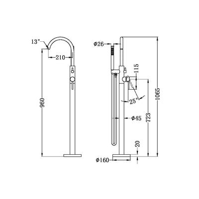 Nero Round Floormount Mixer With Handshower Brushed Nickel - Sydney Home Centre