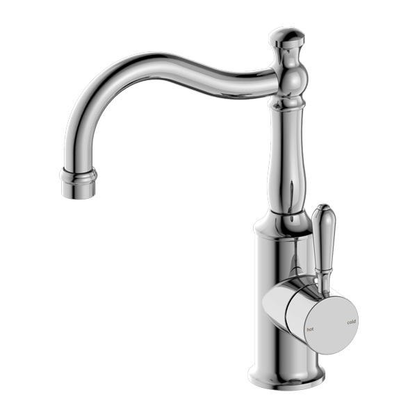 Nero York Basin Mixer Hook Spout With Metal Lever Chrome