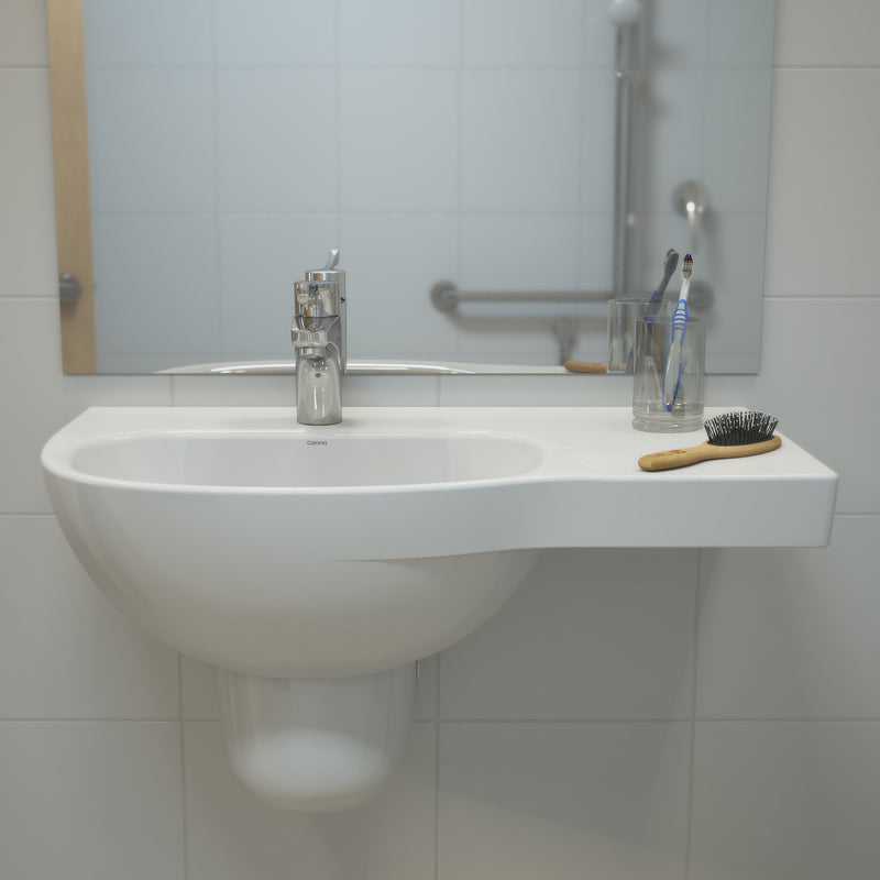 Caroma Care 700 Wall Basin with Right Hand Shelf No Tap Hole White with GermGard® - Sydney Home Centre