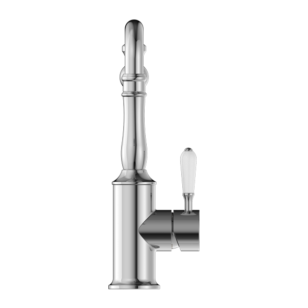 Nero York Kitchen Mixer Hook Spout With White Porcelain Lever Chrome - Sydney Home Centre