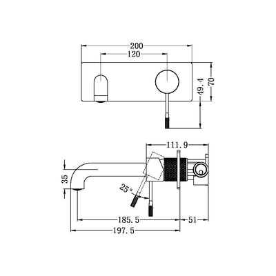 Nero Opal Wall Basin / Bath Mixer Brushed Nickel - Sydney Home Centre