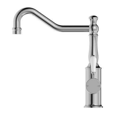 Nero York Kitchen Mixer Hook Spout With White Porcelain Lever Chrome - Sydney Home Centre