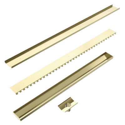 Nero Tile Insert V Channel Floor Grate 50mm Outlet With Hole Saw Brushed Gold - Sydney Home Centre