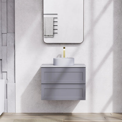 Ceto Fremantle 750mm Double Drawer Wall Hung Vanity Matte Grey (Quartz Stone Top) - Sydney Home Centre