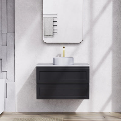 Ceto Fremantle 900mm Double Drawer Wall Hung Vanity Matte Black (Marble Stone Top) - Sydney Home Centre