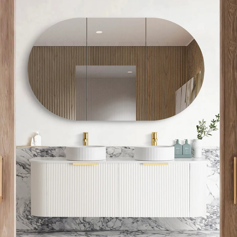 Otti Bondi 1500mm Curve Vanity White Fluted (Cabinet Only) - Sydney Home Centre