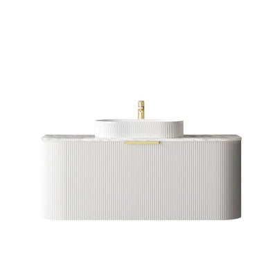 Otti Bondi 1200mm Curve Vanity White Fluted (Natural Marble Top Natural Carrara Marble) - Sydney Home Centre