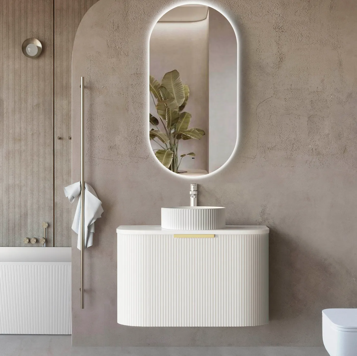 Otti Bondi 750mm Curve Vanity White Fluted (Cabinet Only) - Sydney Home Centre