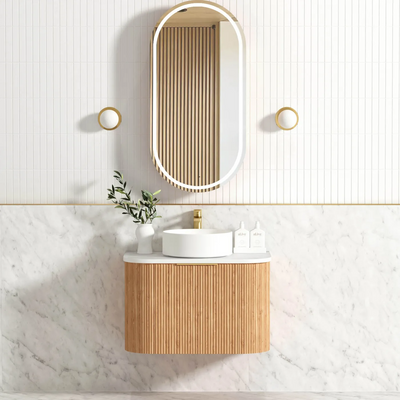 Otti Bondi 750mm Curve Vanity Woodland Oak Fluted (Cabinet Only) - Sydney Home Centre