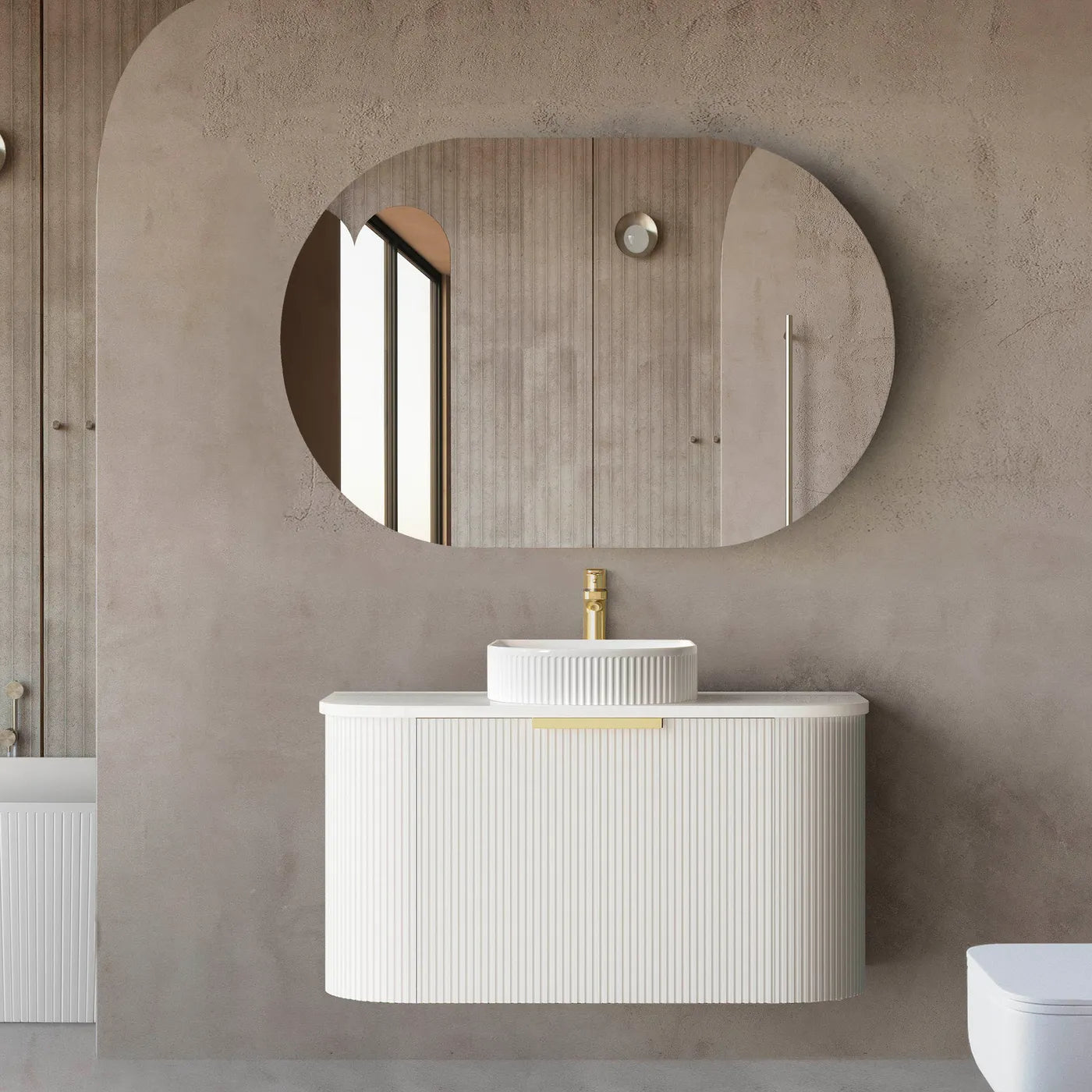 Otti Bondi 900mm Curve Vanity White Fluted (Cabinet Only) - Sydney Home Centre