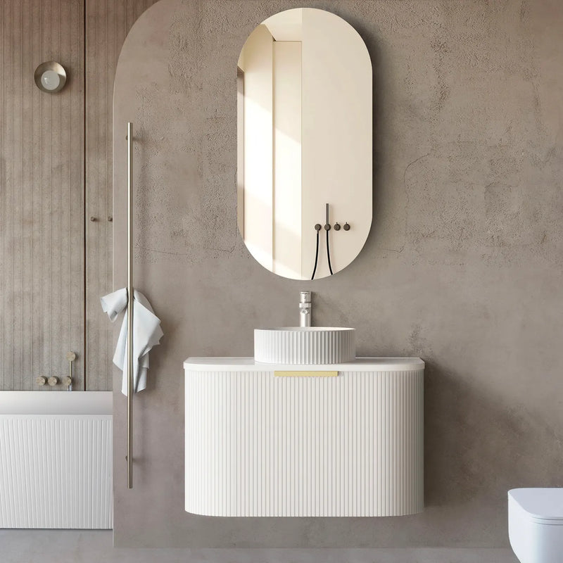 Otti Bondi 750mm Curve Vanity White Fluted (Ultra Deluxe Stone Top) - Sydney Home Centre