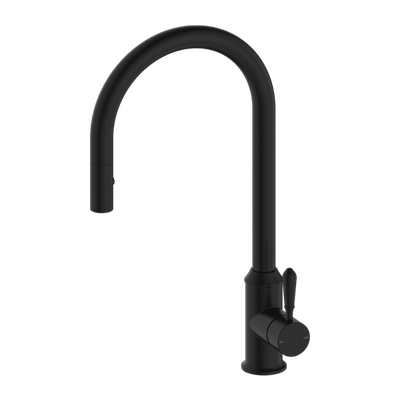 Nero York Pull Out Sink Mixer With Vegie Spray Function With Metal Lever Matte Black - Sydney Home Centre