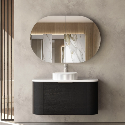 Otti Bondi 900mm Curve Vanity Black Oak (Cabinet Only) - Sydney Home Centre