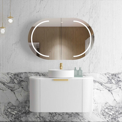 Otti Bondi 900mm Curve Vanity White Fluted (Cabinet Only) - Sydney Home Centre