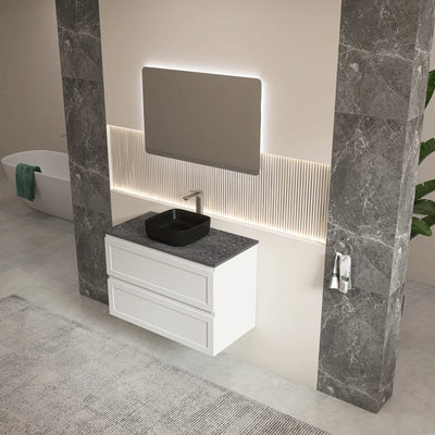 Ceto Fremantle 600mm Double Drawer Wall Hung Vanity Matte White (Marble Stone Top) - Sydney Home Centre