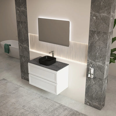 Ceto Fremantle 900mm Double Drawer Wall Hung Vanity Matte White (Quartz Stone Top) - Sydney Home Centre