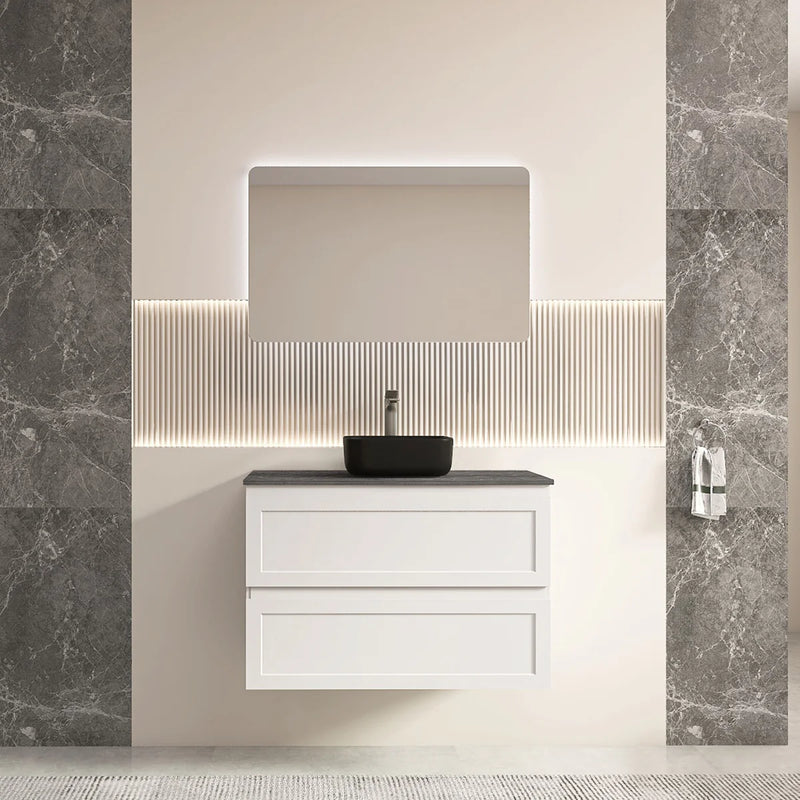 Ceto Fremantle 900mm Double Drawer Wall Hung Vanity Matte White (Quartz Stone Top) - Sydney Home Centre