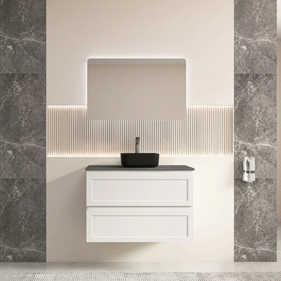 Ceto Fremantle 900mm Double Drawer Wall Hung Vanity Matte White (Marble Stone Top) - Sydney Home Centre