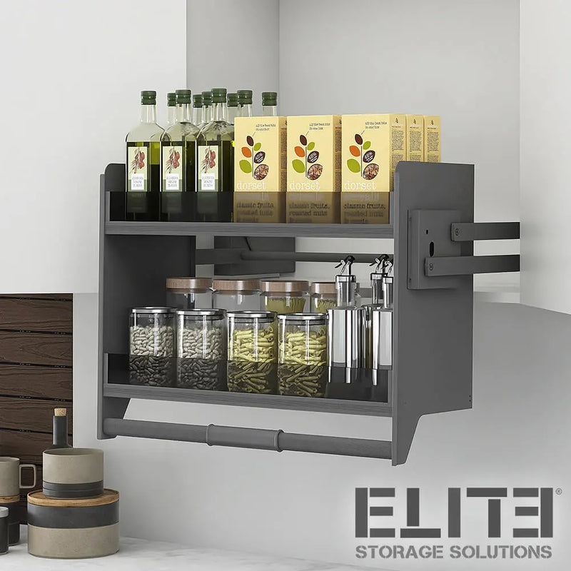 Elite Galley Flexi Height Pull Down 2-Tier Wall Cabinet Unit For A 900mm Cupboard Dark Grey