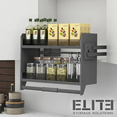 Elite Galley Flexi Height Pull Down 2-Tier Wall Cabinet Unit For A 600mm Cupboard Dark Grey