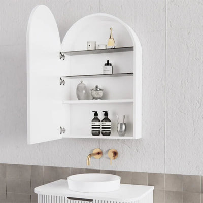 Riva London 600mm x 870mm Matte White Arch Shaving Cabinet - Sydney Home Centre