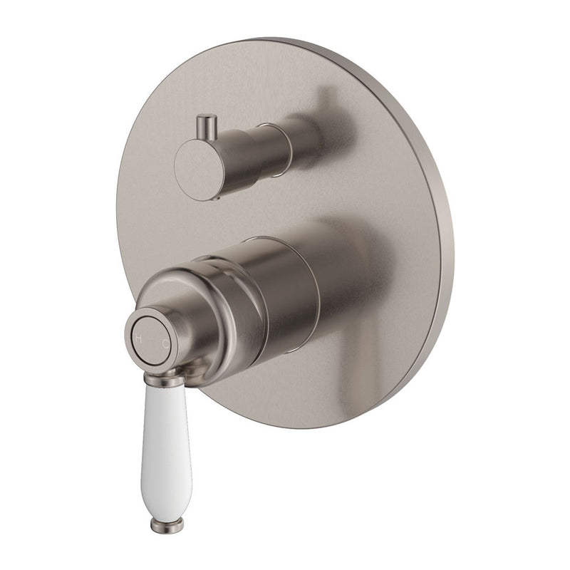 Fienza Eleanor Wall Mixer Diverter Brushed Nickel White Handle