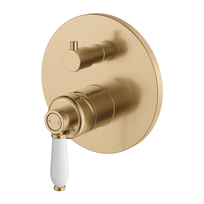 Fienza Eleanor Wall Mixer Diverter Urban Brass White Handle