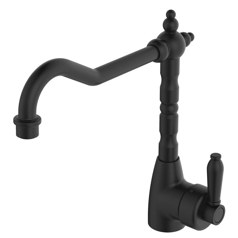 Fienza Eleanor Shepherds Crook Kitchen Sink Mixer Matte Black