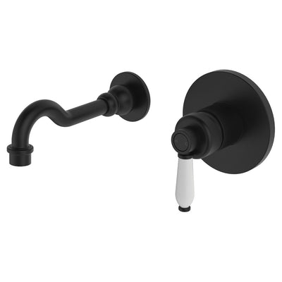 Fienza Eleanor Wall Mixer Basin/Bath Set 215mm Outlet Matte Black White Handle