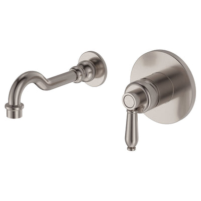 Fienza Eleanor Wall Mixer Basin/Bath Set 215mm Outlet Brushed Nickel Handle