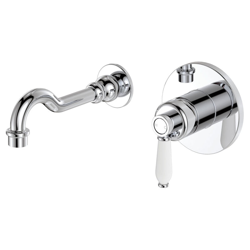 Fienza Eleanor Wall Mixer Basin/Bath Set 215mm Outlet Chrome White Handle