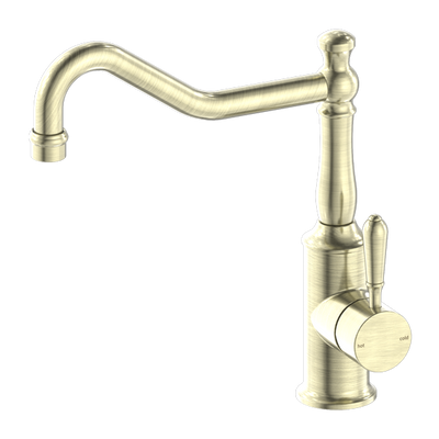 Nero York Kitchen Mixer Hook Spout With Metal Lever Aged Brass - Sydney Home Centre