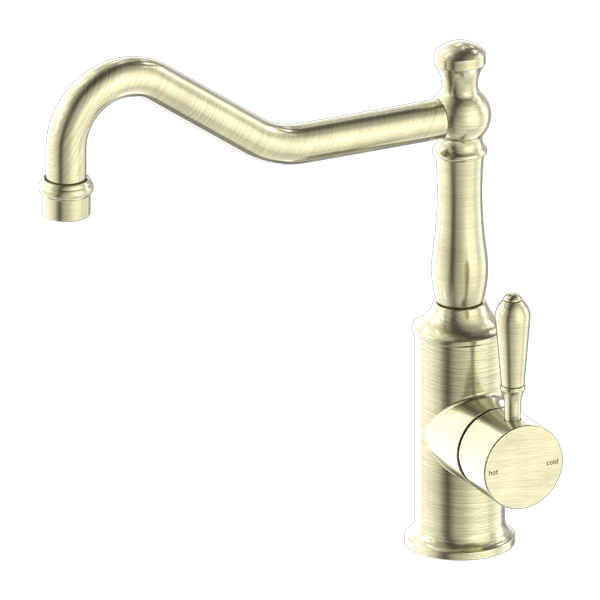 Nero York Kitchen Mixer Hook Spout With Metal Lever Aged Brass - Sydney Home Centre