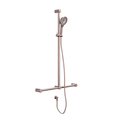 Nero Mecca Care 32mm T Bar Grab Rail And Adjustable Shower Set 1100X750mm Brushed Bronze - Sydney Home Centre