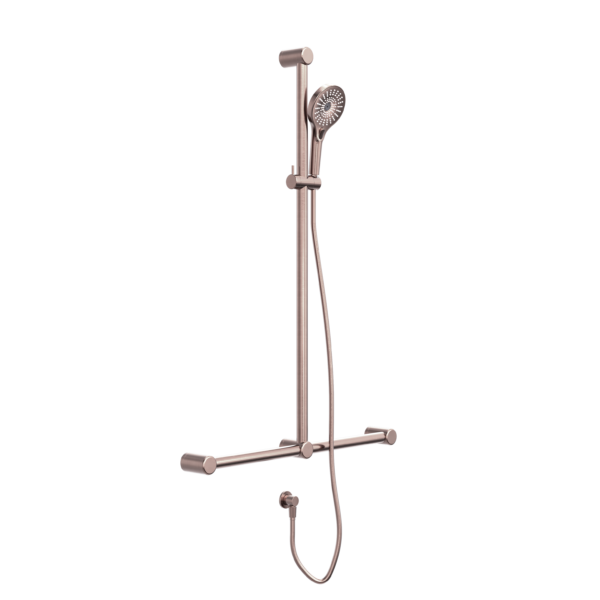 Nero Mecca Care 32mm T Bar Grab Rail And Adjustable Shower Set 1100X750mm Brushed Bronze - Sydney Home Centre