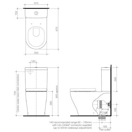 Caroma Luna Wall Faced Toilet Suite White - Back Entry - Sydney Home Centre